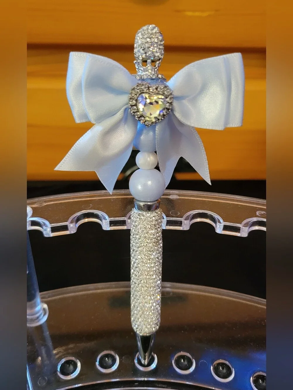 Decorative Light Blue Bow Pen with Crystal Accents